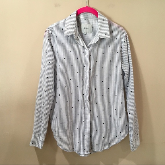 Rails Taylor Flocked moon and star Striped Collared Button up Blue White Xs - Picture 6 of 10